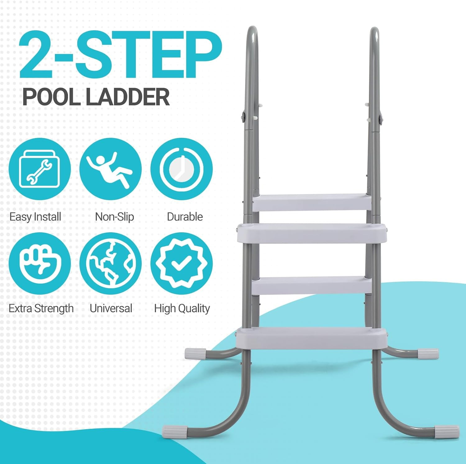 WJSP 2 Step Pool Ladder Gray/White 33" High for Above Ground Swimming Pool 300Lbs Capacity Anti Slip