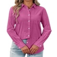thumbnail image 2 of CHOK Chemises à Manches Longues en Coton et Lin pour Femmes, Blouses à Col, Hauts avec Poche, 2 of 6
