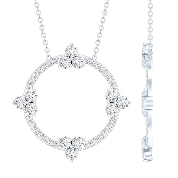 Rosec Jewels Nature Inspired Moissanite Eternity Necklace - Open Circle Necklace - Ready to Gift for Birthday, 925 Sterling Silver