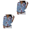 thumbnail image 4 of Qarigey Blusa de manga larga con solapa para mujer, blusa de estilo suelto con patrón Floral para niñas azul oscuro L 2Conjunto, 4 of 6