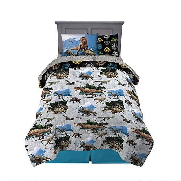 Franco Kids Bedding Super Soft Comforter and Sheet Set with Sham, 5 Piece Twin Size, Jurassic World