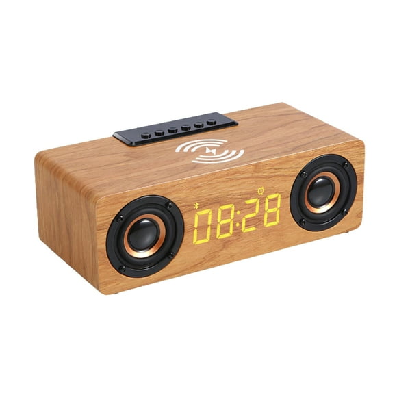 Réveil de Haut-Parleur en Bois - 9,3 x 4,3 x 3,1 Pouces, Élégant Réveil Numérique à Double Fonction avec Chargeur de Téléphone Sans Fil, 6W, Matériau en Bois Léger, Parfait pour la Maison et le Bureau