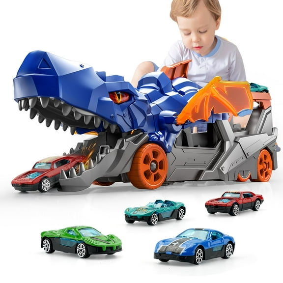 Dinosaur Truck Car Toys for Kids Toddlers, Toy Trucks for Toddler 1-3 3-5, Dinosaur Truck with 6 Car, Dinosaur Toys for 2 3 4 5 6 Year Old Boy Birthday Gift