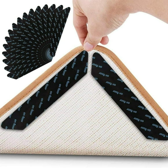 HLONK 16Pcs Grippers for Rug Dual Sided Washable Removable Rug Stopper for Area Rug Keep Rug in Place Non Slip Adhesive Rug Stopper for Hardwood Floors and Tile