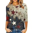 thumbnail image 4 of Women's Vintage-Inspired 3/4 Sleeve T-Shirt, Independence Day Motif Printed Casual Top for Concerts, Lightweight & Fade-Resistant,Red 2XL, 4 of 5