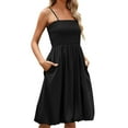 thumbnail image 4 of Antinious Elegant Dresses for Women Solid Slim Shoulder Strap Bohemian Casual Midi Dresses,Black,L, 4 of 5
