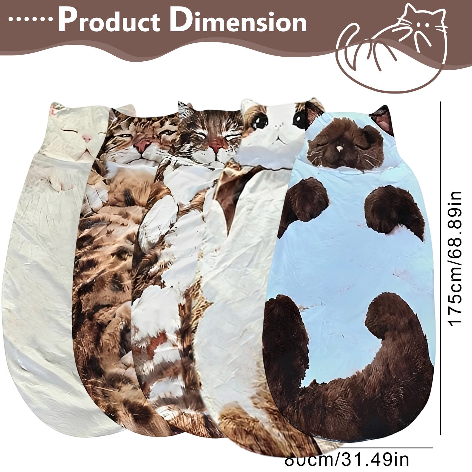Cat Sleeping Bag for Human,Adult Soft Sleeping Bag – Plush Cat Envelope Sleeping Bag for Camping,Sleepovers & Home Lounging,Washable Warm Blanket,68.9x31.5 Inch(A)