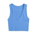 thumbnail image 2 of YHAJDS Womens Sleeveless Sweater Vest Solid Color V Neck Cropped Sleeveless Ribbed Workout Top For Sports Activity, 2 of 3