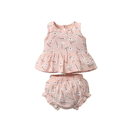 

Canis Baby Girls Summer Cotton Linen Outfits Daisy/Sun Vest Dress Tops Shorts