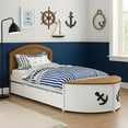 thumbnail image 4 of Evon Twin Captain Bed w Trundle-White-Oak Brown-Nautical Coastal Theme, 4 of 7