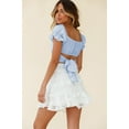thumbnail image 4 of Women's Ruffle Short Sleeve Tie Up Back Crop Top Off Shoulder Bardot Blouse,Light Blue,S, 4 of 5