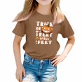 thumbnail image 3 of YOUYEDIAN Halloween Shirts for Girls Novelty Pumpkin Bat Ghost Print T-Shirt Short Sleeve Crewneck Blouse Camel 2-3 Years, 3 of 6