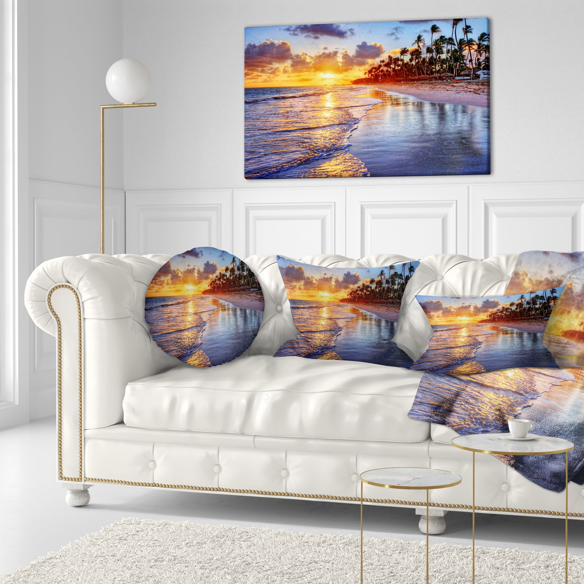 Designart Beach Side Resort With Palm Trees - Seashore Throw Pillow - 12x20