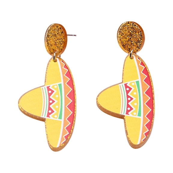 BNNG Mexican Carnival Earrings Stud Earrings Hat Violin Colorful Print Simple Fashion Geometric Earrings Earrings Accessories Female Elegant Hexagon-Shaped Alloy Earrings Acrylic Earrings For Women
