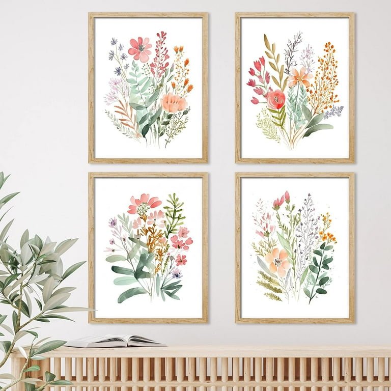pixonsign-4-pcs-adhesive-canvas-poster-colorful-wildflower-framed-wall-prints-forest-bouquet-multicolor-botanical-floral-digital-art-set-nature-wilderness-modern-art-decor-11-x14-natural-walmart-com for Free Printable Flower Wall Art PixonSign 4 PCS Adhesive Canvas Poster Colorful Wildflower Framed Wall Prints Forest Bouquet Multicolor Botanical Floral Digital Art Set Nature Wilderness Modern Art Decor - 11