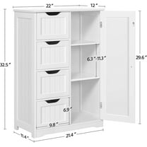 White Wooden Floor Cabinet with 4 Drawers and 1 Cupboard, Freestanding Entryway Storage Unit for Bathroom and Kitchen