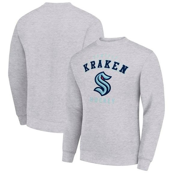 Men's Starter  Heather Gray Seattle Kraken Team Logo Fleece Pullover Sweatshirt