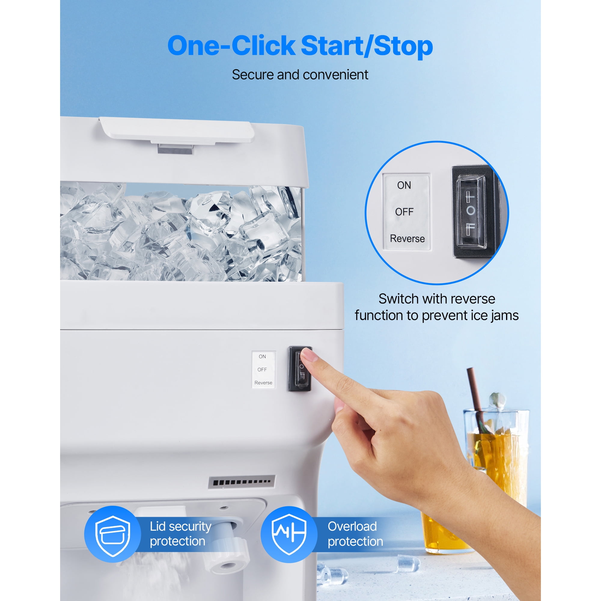 KFFKFF Electric Ice Shaver and Crusher, 220lbs/Hour Snow Cone Machine with 8L Ice Storage, 350W 1500RPM Countertop Shaved Ice Maker for Home, Events, and Business Use (White)
