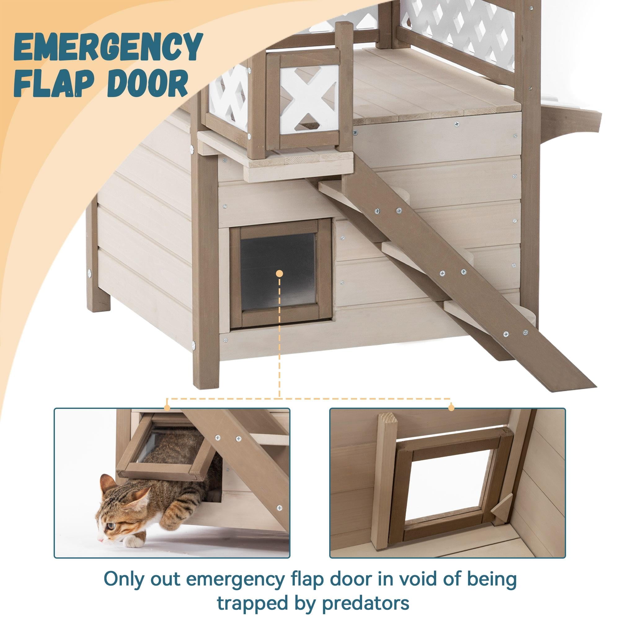 Pefilos 29" Outdoor Cat House Feral Weatherproof Cat Shelter, Outside 2 Story Wood Cat Condo with Ladder, Beige Pefilos 29" Outdoor Cat House Feral Weatherproof Cat Shelter, Outside 2 Story Wood Cat Condo with Ladder, Beige