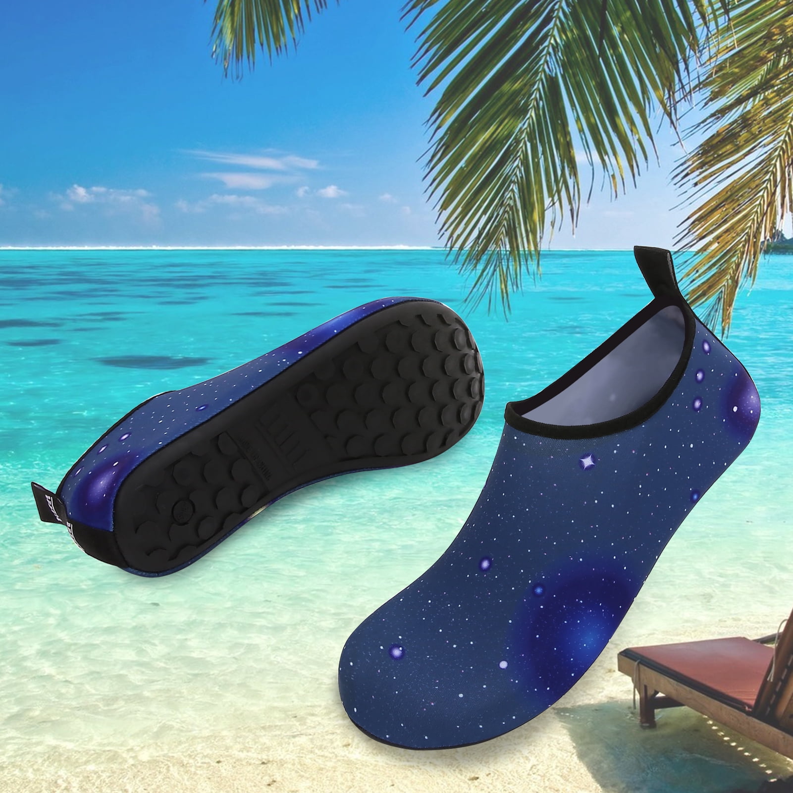 Men and Women a Slip On Barefoot Quick-Dry Beach Aqua Yoga Water Shoes (Space/Black, 5.5-6.5 Women/5-5.5 Men)