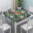 thumbnail image 3 of Teal Gold Marble Pattern Square Fitted Tablecloth with Elastic Edge,Square Table Cover,Washable Elastic Table Cover for Home Kitchen Party Decor 34"x34", 3 of 6