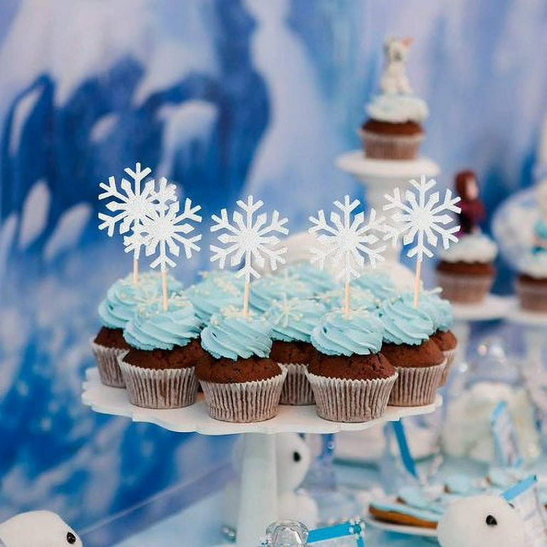Sunjoy Tech 30Pcs/Set Glitter Snowflake Cake Decor, Christmas Snowflake Cupcake Toppers Cake Decoration Supplies for Home, Silver