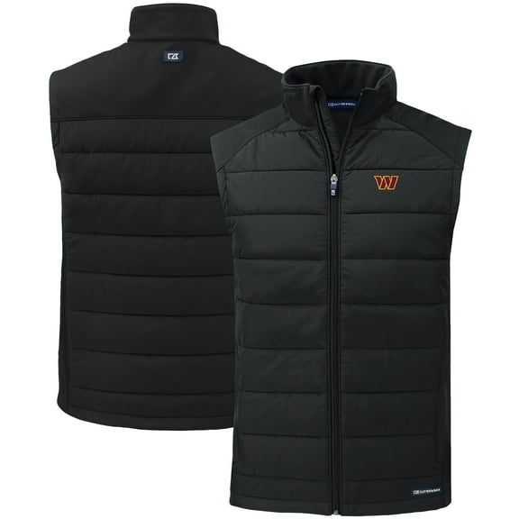 Men's Cutter & Buck Black Washington Commanders Primary Mark Evoke PrimaLoft Hybrid Eco Softshell Recycled Full-Zip Vest