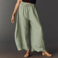 thumbnail image 6 of Women Lace Trim Wide Leg Pants Summer Casual Cropped Drawstring Elastic Waist Lightweight Trousers with Pockets, XL, 6 of 6