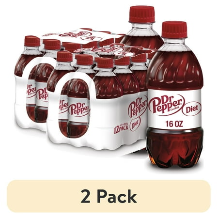 (2 pack) Diet Dr Pepper Soda Pop, 16 fl oz, 12 Pack Bottles
