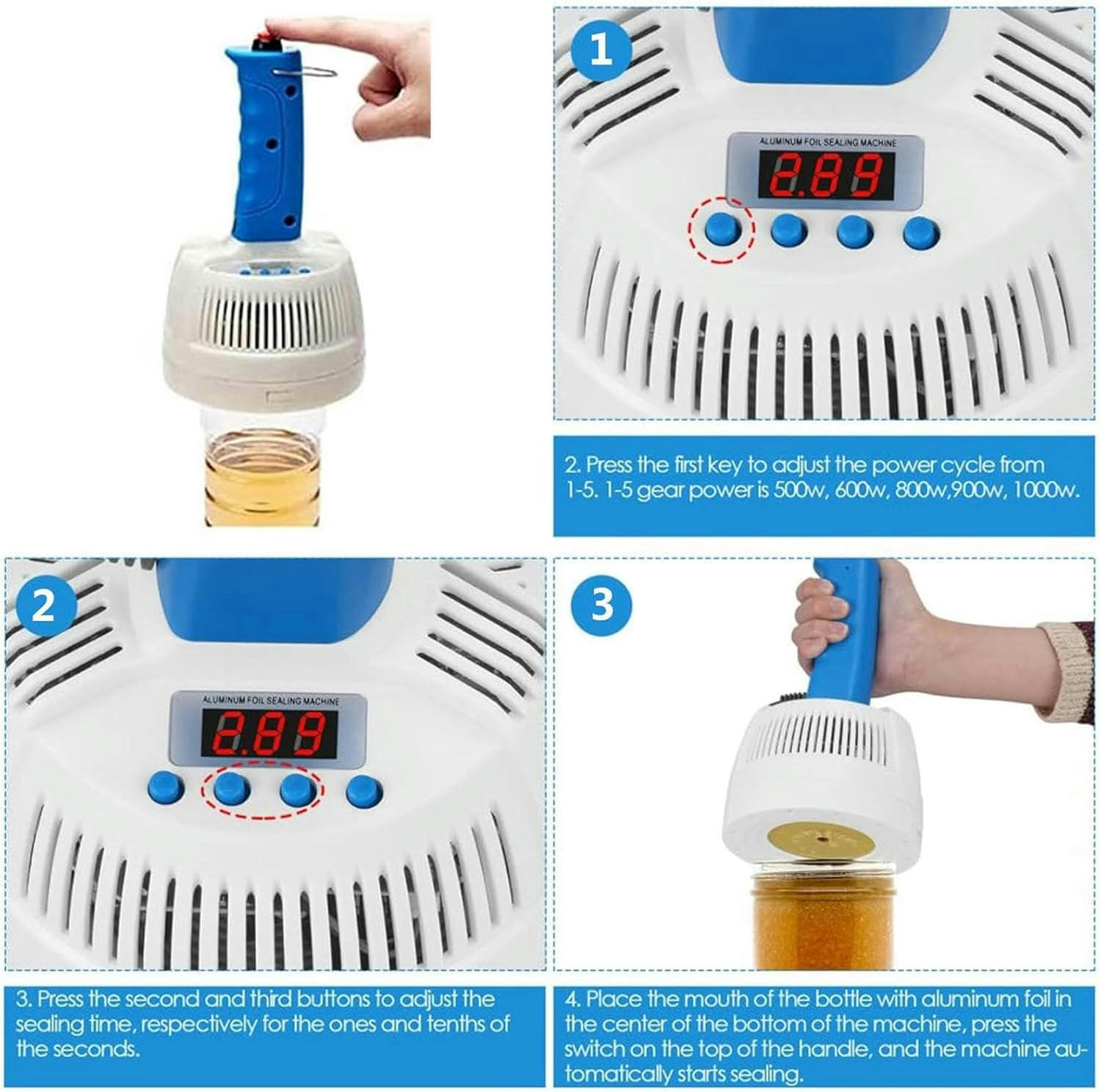 GXCZ Vacuum Sealers Handheld Electromagnetic Induction Sealer, 20-100mm Portable Manual Induction Sealing Machine for Plastic Caps Glass Bottles