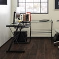 thumbnail image 2 of Modern Clear Glass Black Metal L-Shaped Corner Computer Desk by Manor Park, 2 of 8