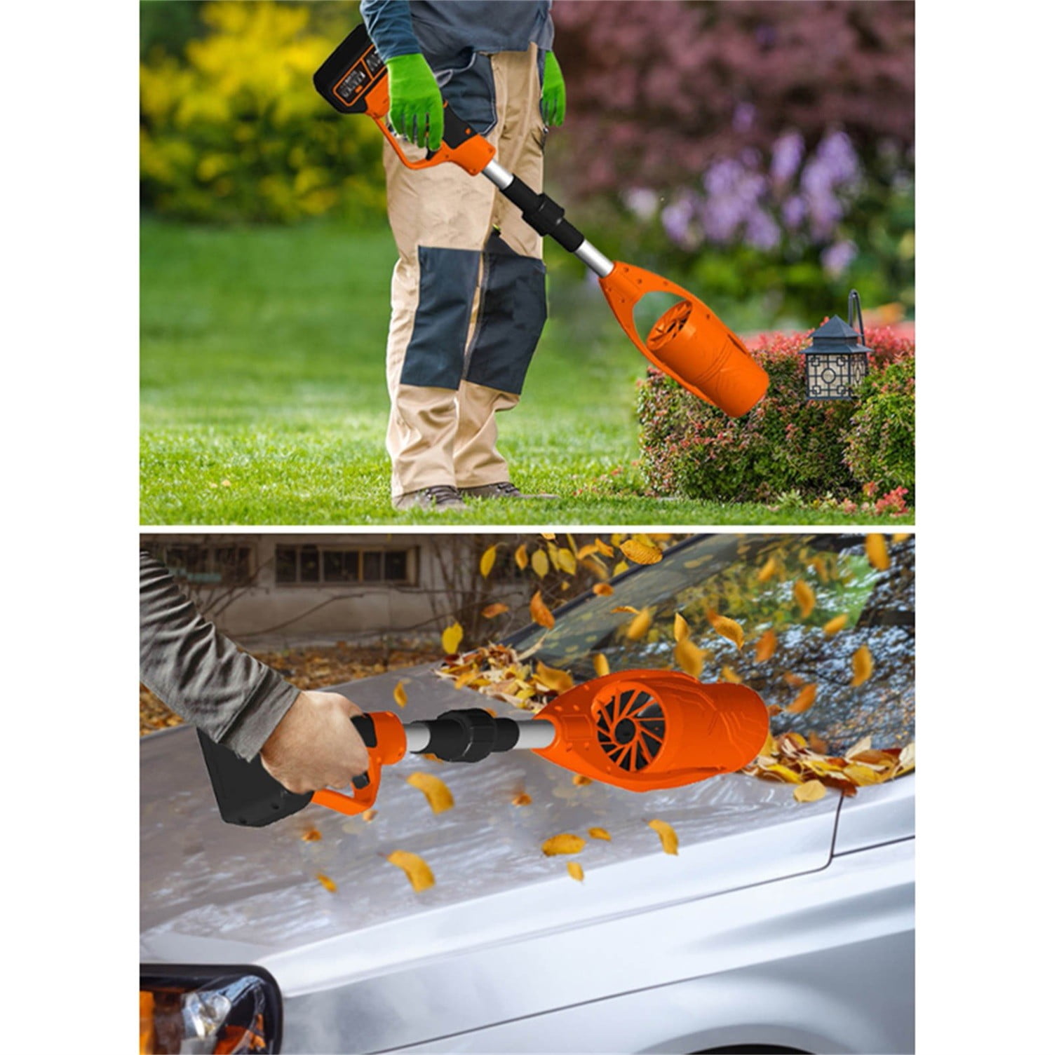 Cordless Handheld Electric Leaf Blower, 21V with 2000mAh Batteries, Charger & Noise-Canceling Headphones, Portable & Foldable Blowers for Patio, Driveway, Leaves, Snow & Dust Cleaning Orange