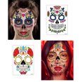 thumbnail image 4 of Tatuajes temporales de cara de Halloween (paquete de 9), día de los muertos, calavera de azúcar floral, esqueleto negro, rosa roja, máscara de cara completa, tatuaje para adultos, hombres y mujeres, JAMW Sencillez, 4 of 5