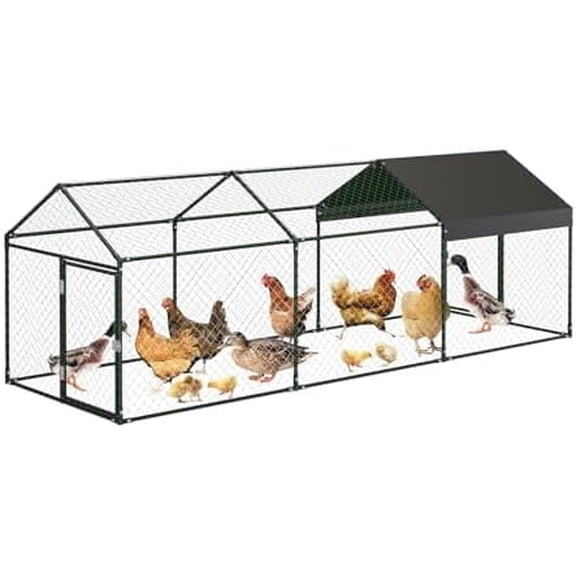 120'' l x 40 '' w x 40'' h Chicken Runs for Yard, Metal Chicken Coop with Waterproof & Anti-UV Cover, Outdoor Metal Chicken Coop for Duck, Rabbit,Hen, Hen House for Backyard, Farm, Black