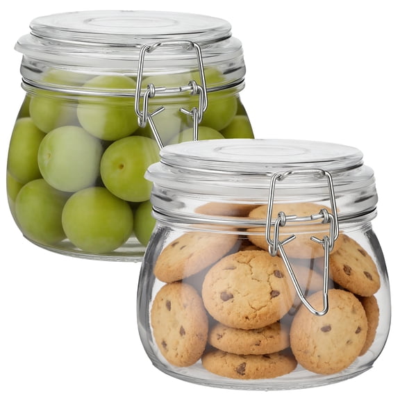 2PCS Glass Jars, 16.9 fl oz / 500ml Airtight Food Storage Containers with Locking Lids, Wide Mouth Leak-Proof Canisters for Cereal, Nuts, Sauces, Snacks
