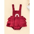 thumbnail image 2 of Baby Girl Summer Ruffle Romper Sleeveless Elastic Waist Rainbow Embroidery Strap Bodysuit, 2 of 9