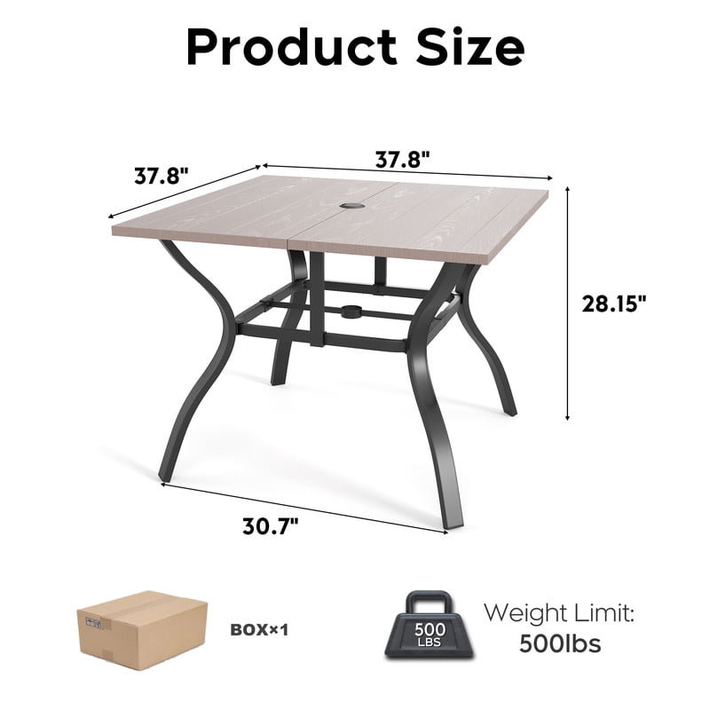 Howcool 1Pcs Outdoor Square Small Dining Table for 4, Iron Patio Bistro Table w/ 2-inch Umbrella Hole