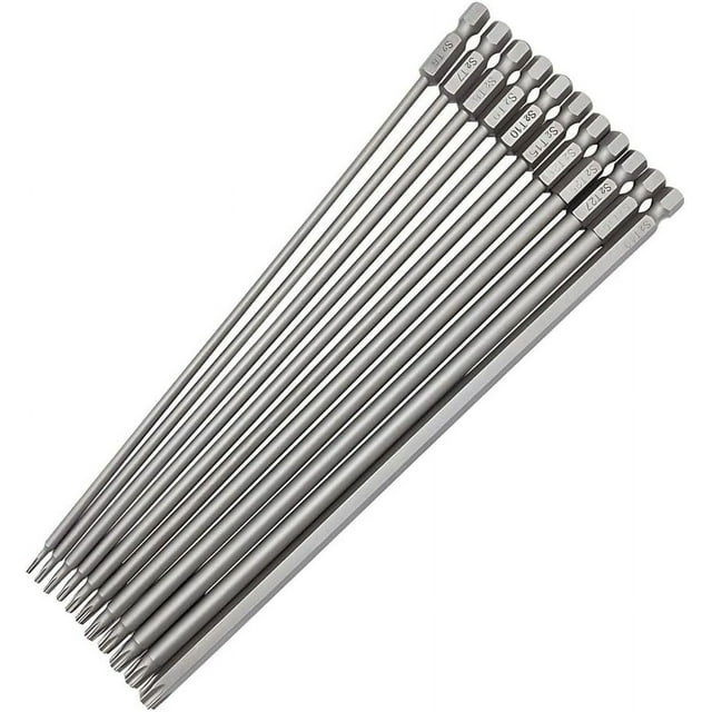 11pcs 200mm Extra Long Torx Screwdriver Bit Set, Magnetic Torx Head Screwdriver Bits S2 Steel Star Screw Driver Drill Bits 1/4" Hex Shank Tamper Proof Security Torx Bit Set (T6-T40)
