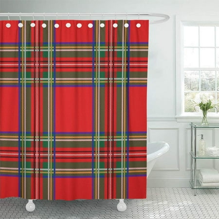 KSADK Green Fall Tartan Pattern Plaid Christmas Scottish Flat Style Design Red Scotland Shower Curtain 66x72 inch