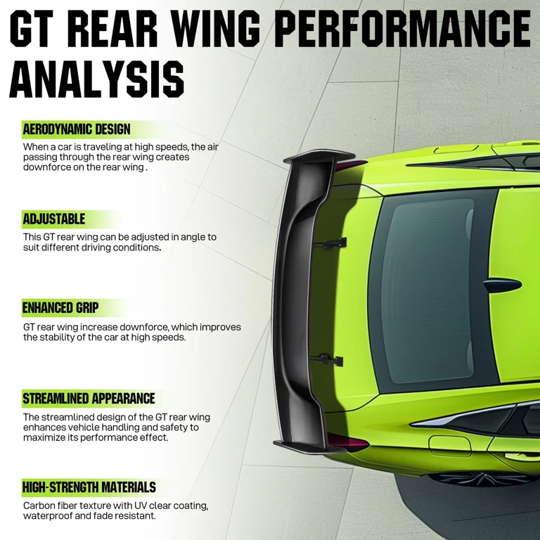Universal GT Spoiler Wing - 57 Inch, Carbon Fiber Look, Adjustable, For Sedans, Coupes & Hatchbacks