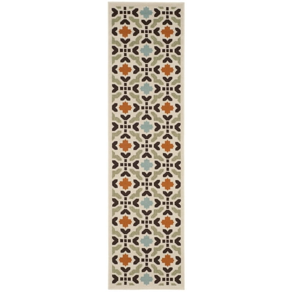 SAFAVIEH Veranda Branson Geometric Indoor/Outdoor Runner Rug, Cream/Terracotta, 2'3" x 6'7"