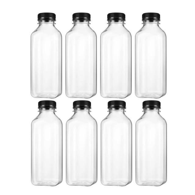 HLONK Bottles Juice Bottle Empty Beverage Smoothie Drink Containers Plastic Clear Juicing Lid Milk Drinking Jar