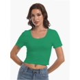 thumbnail image 3 of Women's Casual Short Sleeve Scoop Neck Fitted Workout Basic Crop Top Teen T-shirts, 3 of 6
