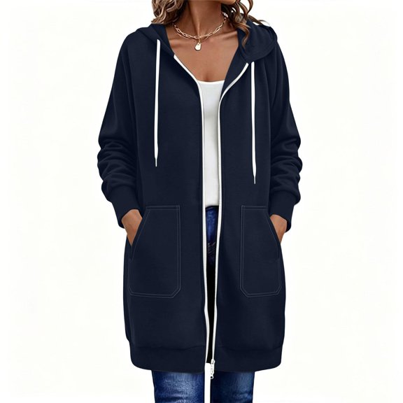 CBASIHI Womens Oversized Zip Up Hoodies with Pockets- Casual Trendy Long Sleeve Drop Shoulder Fall Tunic Hooded Sweatshirts Navy Size S-2XL