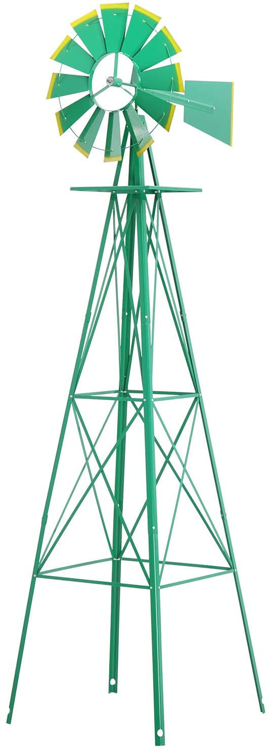 Green Weather Resistant Ornamental Metal Windmill for Outdoor Yard & Garden 