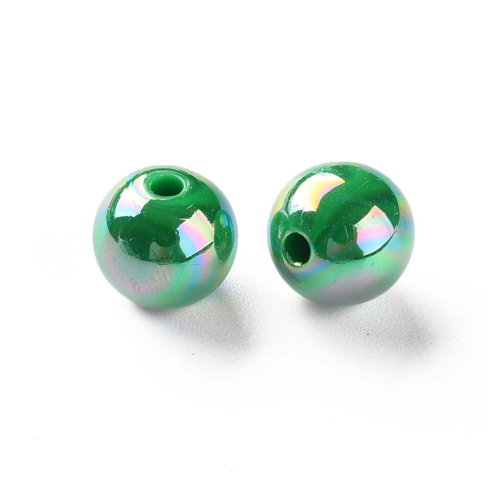500gs Opaque Acrylic Beads AB color Plated Round Green 10x9mm Hole: 2mm about 940pcs/500g