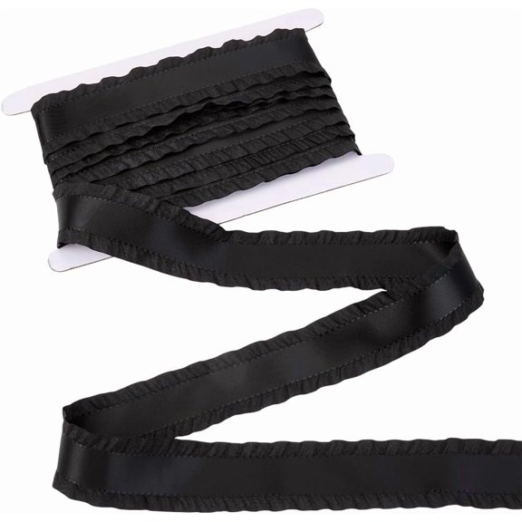 10 Yards 1.57 Inch Black Satin Ruffle Ribbon Double Ruffled Edge Lace Trim Polyester Soild Gathered Peated Fabric Ribbons for Sewing Making Crafts Gift Wrapping Home Decor Clothes Wedding