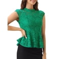 thumbnail image 4 of INSPIRE CHIC Women's Lace Floral Crochet Round Neck Sleeveless Peplum Blouse Top XL Green, 4 of 6