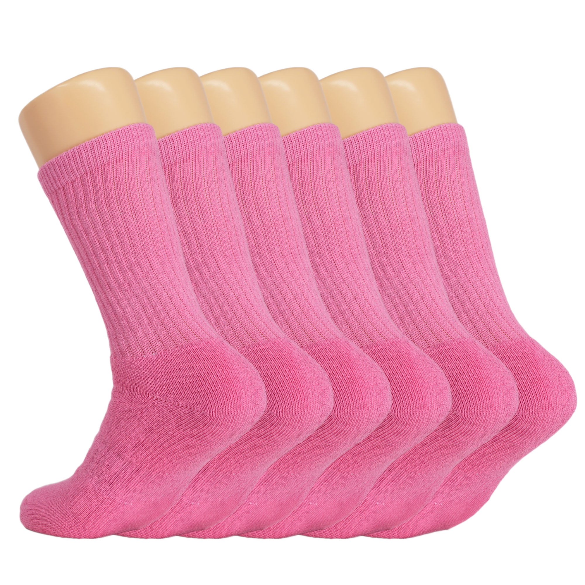 Cotton Crew Socks for Women Pink 6 Pairs Size 10-13