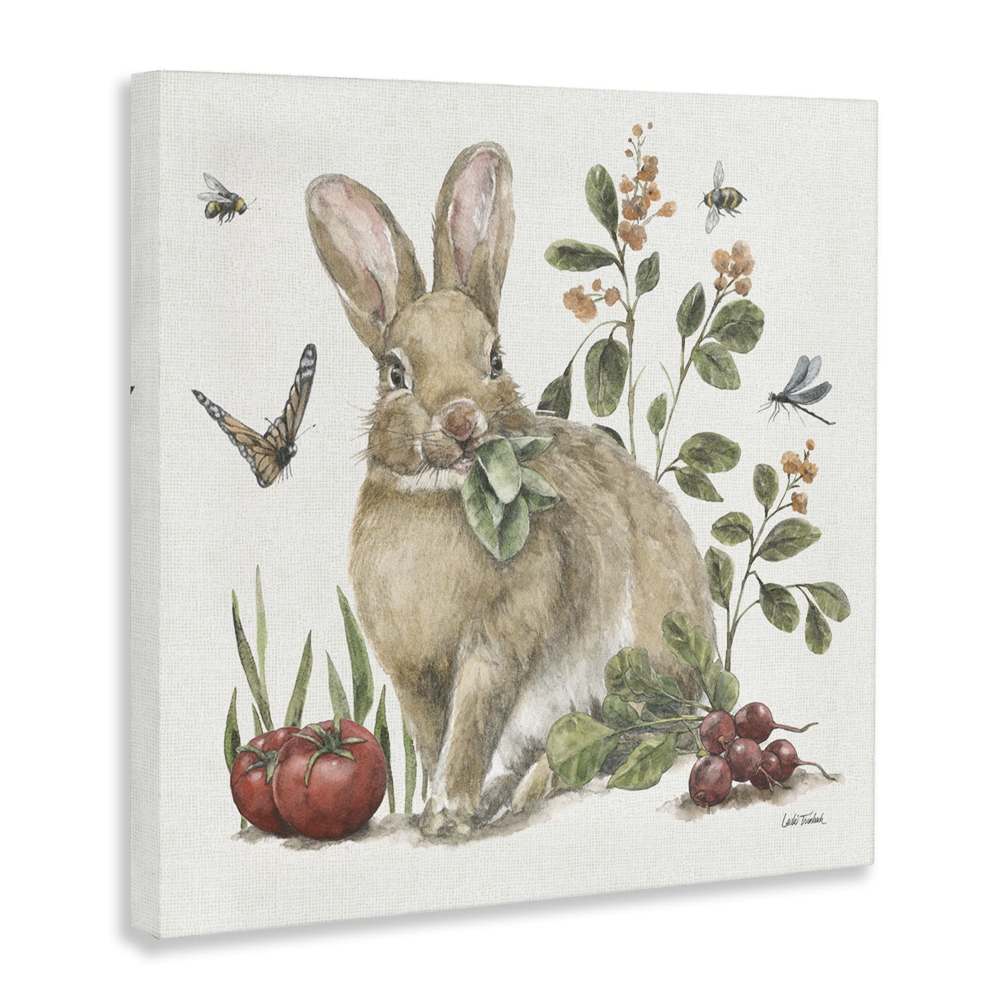 Stupell Industries Rabbit & Butterfly Garden Animals & Insects Painting Gallery Wrapped Canvas Art Print Wall Art, 30 x 30